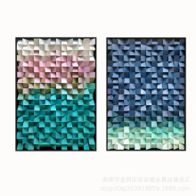 现代木块实物画北欧装饰画装置画大堂客厅玄关售楼部样板间手工画