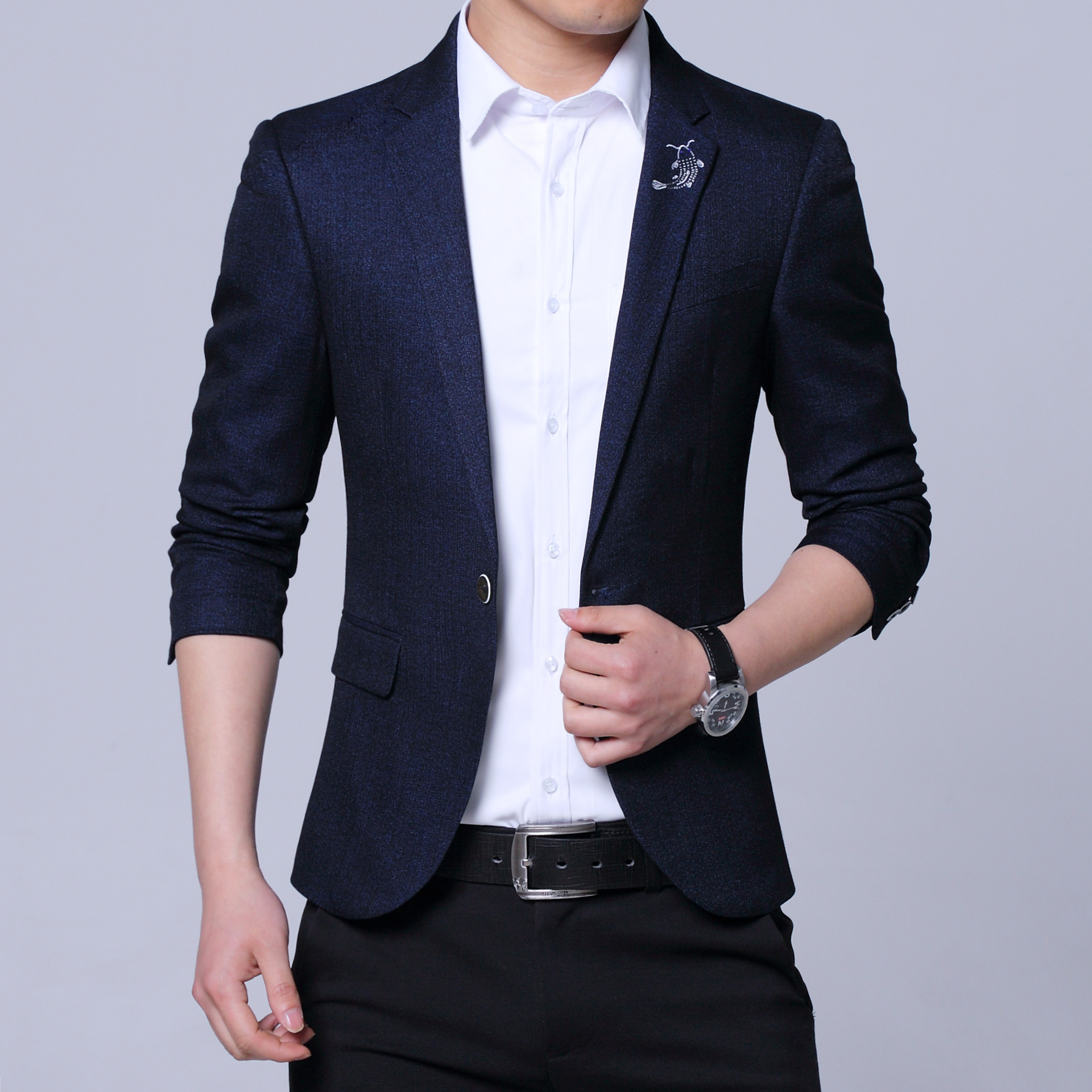 n01春秋装男士秋季商务休闲西服韩版修身刺绣潮小西装外套男正装