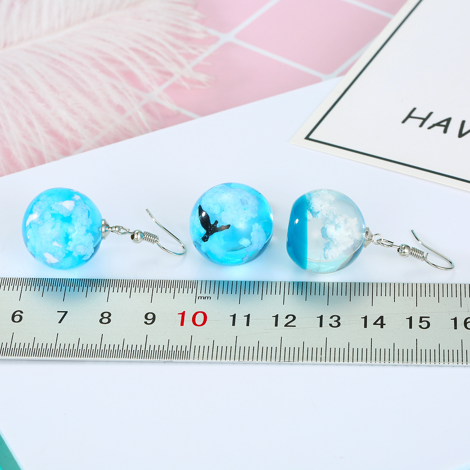 Jewelry Earrings Blue Sky White Cloud Ball Earrings Korea New Starry Bird Earrings Resin display picture 2