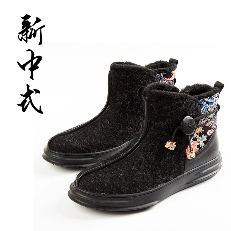 Ветер вышивка плюс бархат толстые хлопчатобумажные сапоги мужские кожаные сапоги