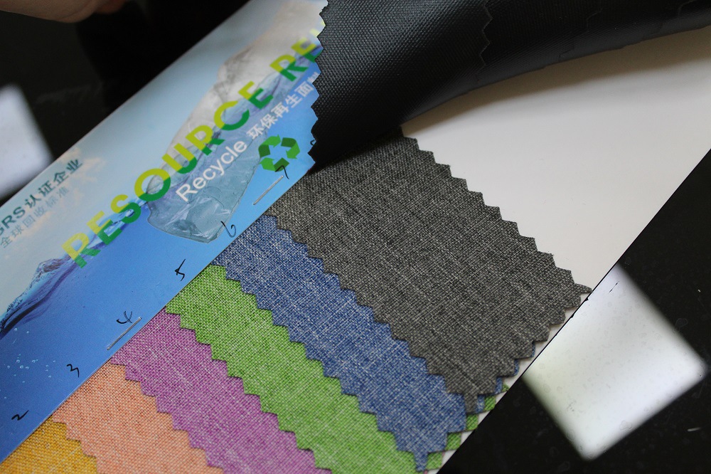 RPET recycled Oxford cloth GRS certified, TC certificate 300D cationic PU in stock for direct shipment detail image 1