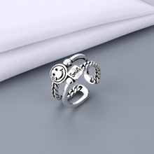 韩国东大门银戒指双层smile笑脸字母戒指女网红食指戒开口戒指环