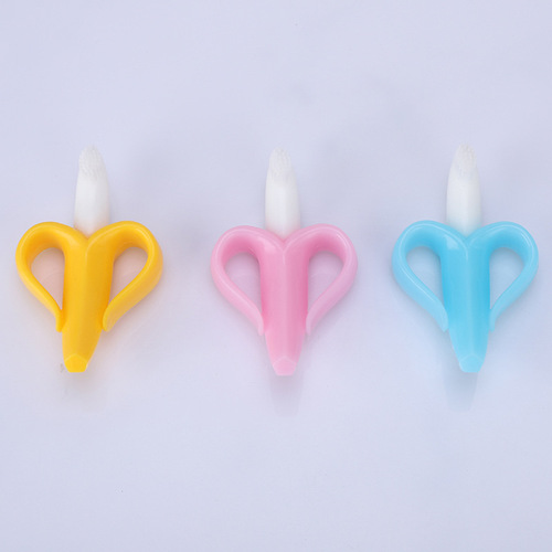 Manufacturer wholesale selling banana shape baby teether soft colorful cartoon banana silicone toothbrush