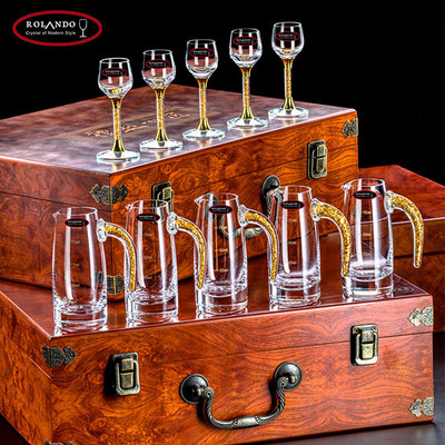 金箔杯杆白酒杯分酒器水晶玻璃套裝仿古中式小號壹口杯家用烈酒杯