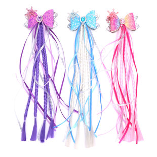 Children's Frozen princess wine pink bow hairpin personality wig braid tassel ribbon top clip hair accessories