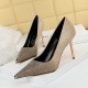 6826-9 Europe and the United States banquet sexy thin high-heeled shoes light mouth color gradient metal pointed shoes