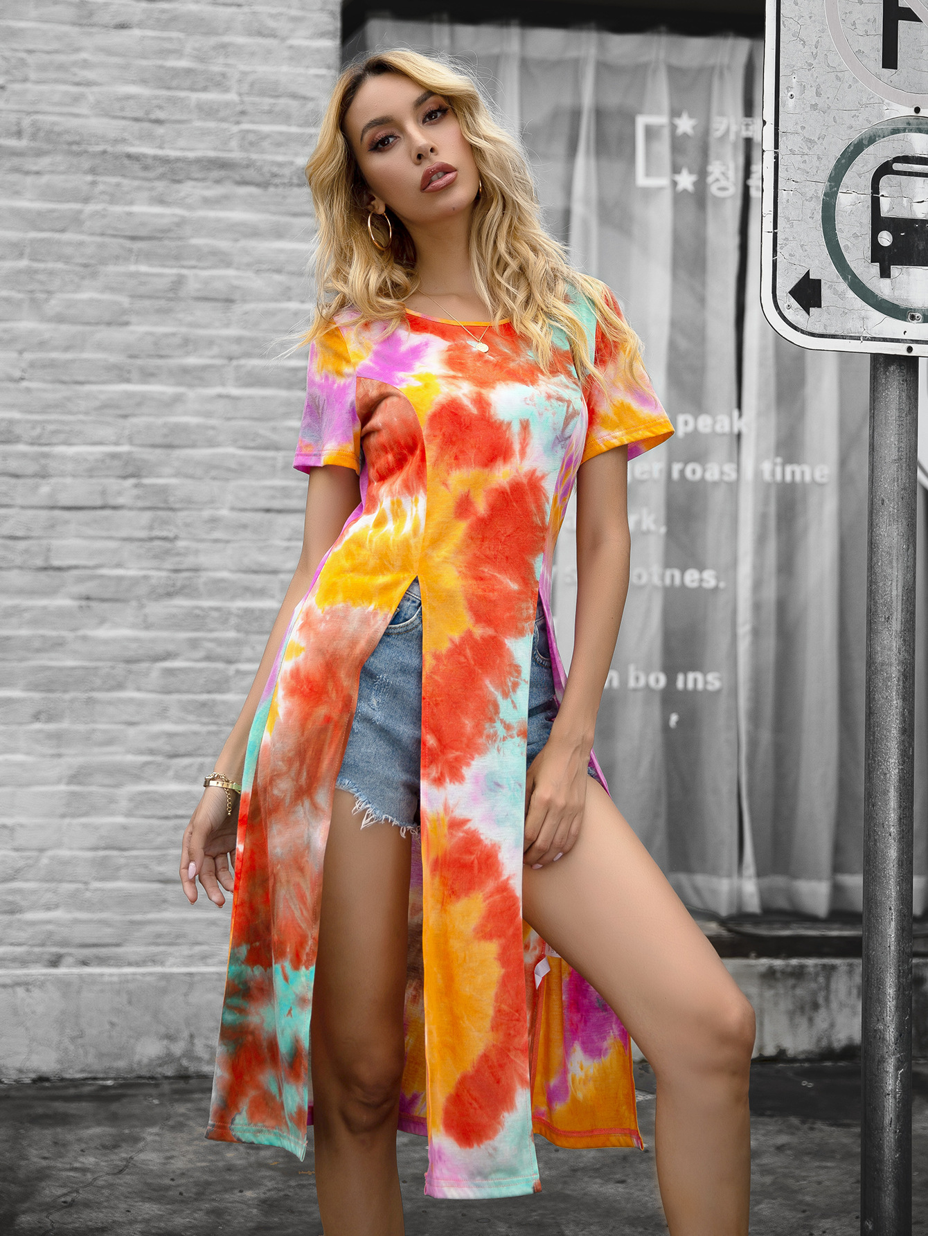 Summer  fashion tie-dye printed split skirt NSGHY44370