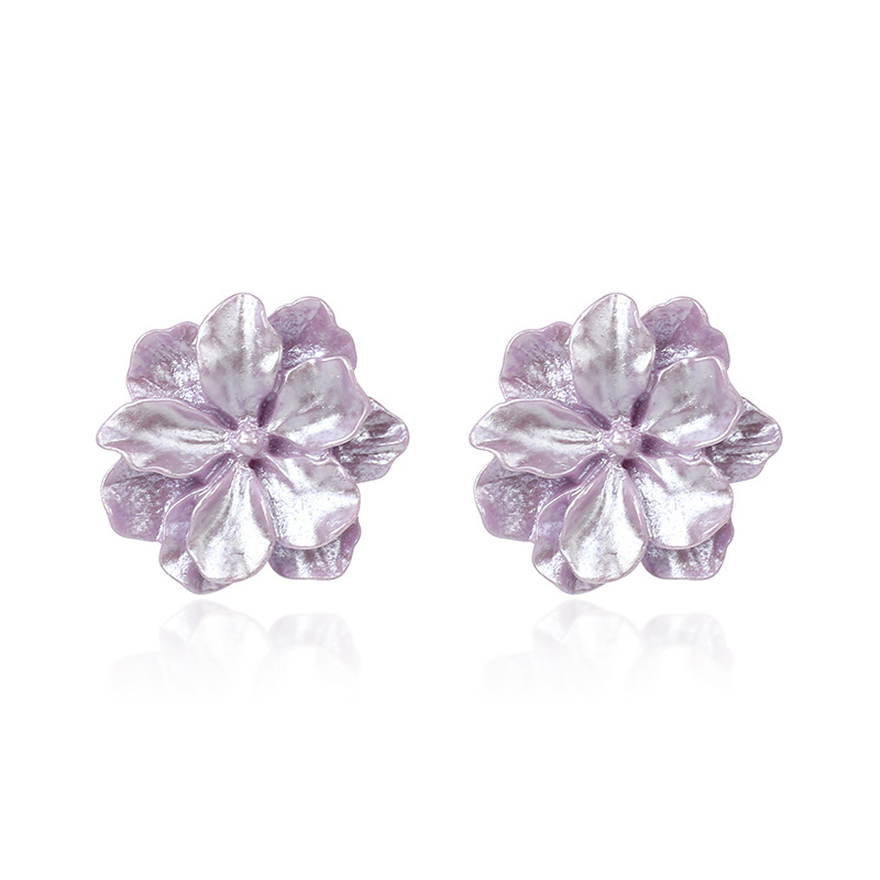 7g Weight Earrings, Ear Studs Classification Wedding, Travel Occasion Flower Pattern Women'S Gender Simple Style Style Purple Color Purple Resin Three-dimensional Flower Earrings Trendy Fashion Forest 925 Silver Needle Earrings Wholesale Nihaojewelry 6