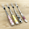 Factory direct sales stainless steel ceramic spoon fork chopsticks milk pattern dairy cow ceramic handle tip tip spoon printed spoon