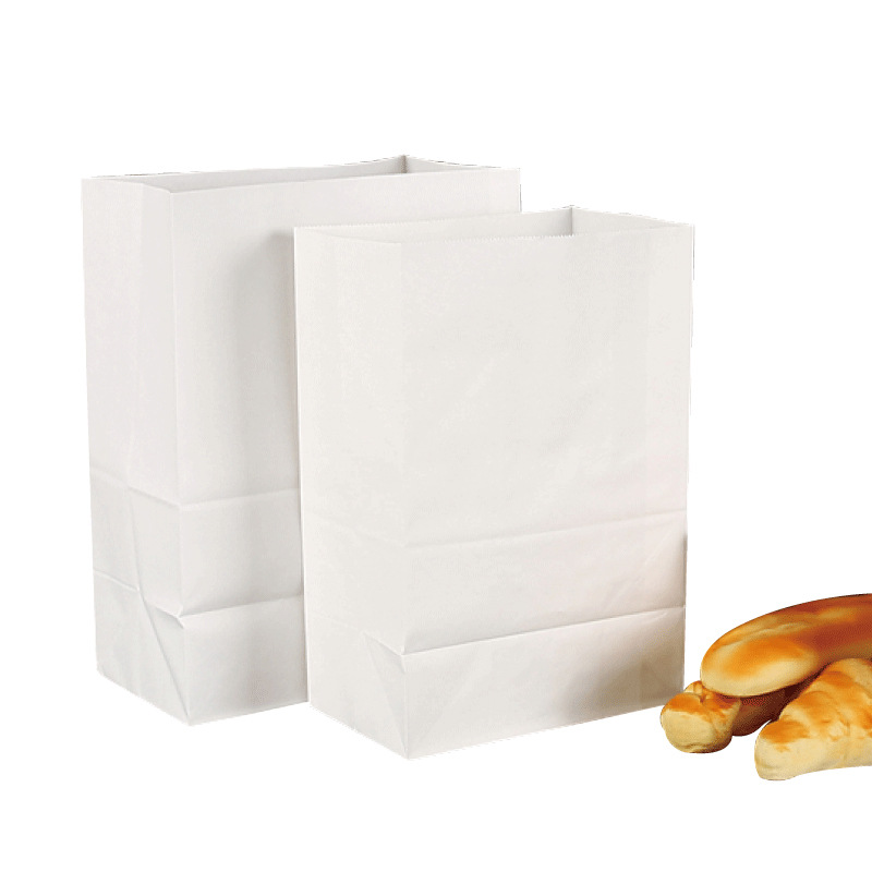 现货批发白色牛皮纸袋淋膜小吃板栗防油食品西点烘焙方底包装纸袋