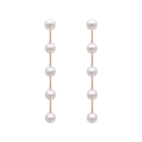 Korean version S925 silver needle earrings, fashion internet celebrity ins temperament pearl earrings, chain long tassel earrings