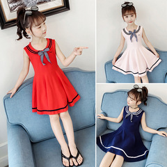 Girls Summer Sleeveless Dress Korean Style College Style Skirt Girls Small Fragrance Style Skirt Cotton School Uniform Class Clothing Children's Clothing