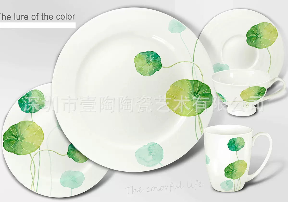 绿色荷叶花纸 丝网印刷花纸 陶瓷水转印花纸 釉中烤花纸