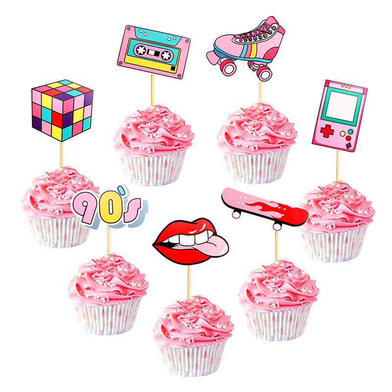 Printing Rubik's Cube Skateboard Skates Post -90 s Cake Insert Card 90 s Theme Party Decoration Cake Insert