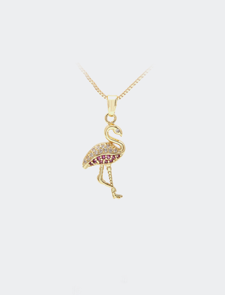 Fashion Diamond Pendant Flamingo Copper Necklace display picture 5