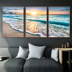 High-definition spray paint oil painting wall decoration, three-piece ocean landscape beach home hanging painting, cross-border supply source