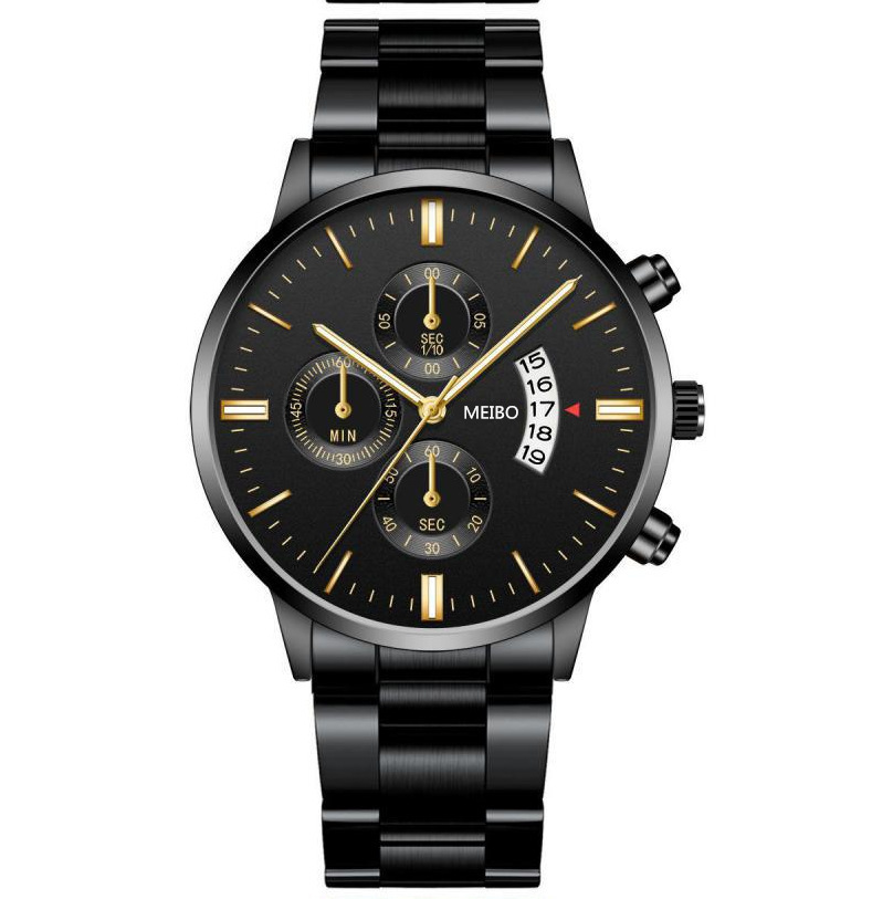 Ceas bărbătesc la modă din oțel inoxidabil, calendar de lux, model business pentru agrement, cataramă pliabilă cu curea din oțel, modern și dominant._voghion.com