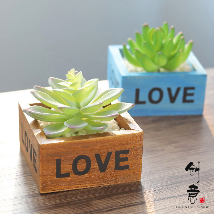 Micro Landscape love Wooden box Retro woodiness Succulent plants storage box Flower pot Square plant