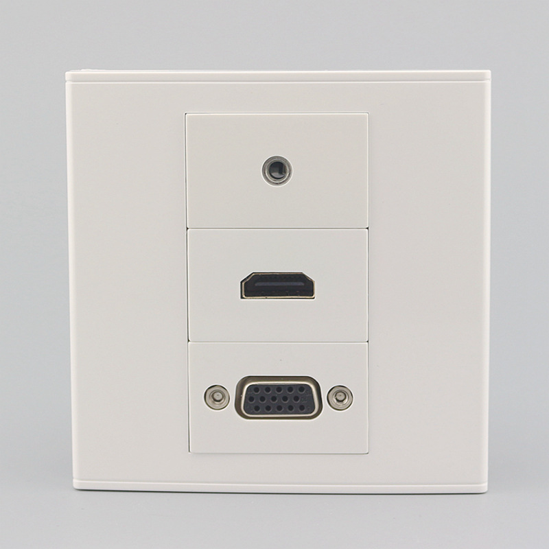 86型VGA直插+HDMI高清+3.5mm耳机音频直插面板4K多媒体电脑口插座