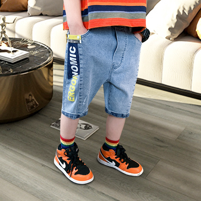 Детские летние шорты, тонкие джинсовые штаны для мальчиков, повседневные брюки, в западном стиле, в корейском стиле