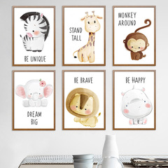 High-definition printed cute cartoon animal giraffe lion decoration painting, children's room bedroom wall art unframed print core