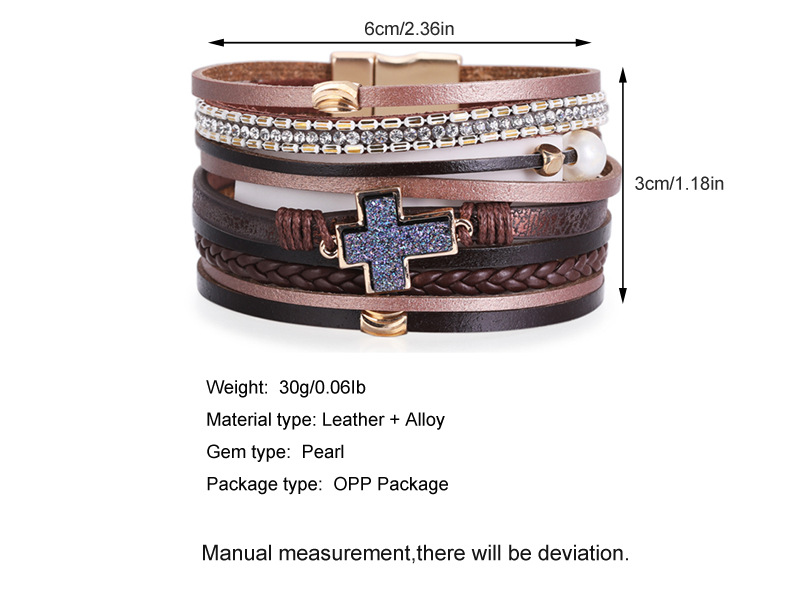 Bohemian Multilayer Leather Cross Inlaid Pearl Bracelet display picture 13