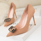 121-4 han edition fashion footwear pointed fine with pure color high heels show thin sheet metal buckles diamond sexy female shoes