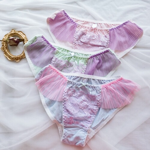 Japanese style cotton pleated fly edge women's underwear cute triangle underwear bow tie underwear blue cotton girl underwear wholesale 