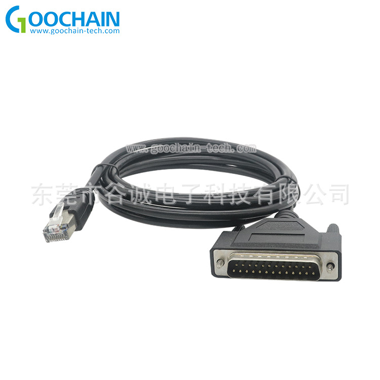 RJ45水晶头转DB25P连接线 8P8C水晶头转DB25针串口线DB25孔数据线