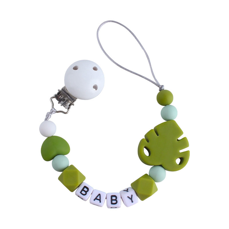 Bebé Hemu chupete clip nombre del bebé calmante hoja de silicona chupete cadena Amazon nueva venta caliente