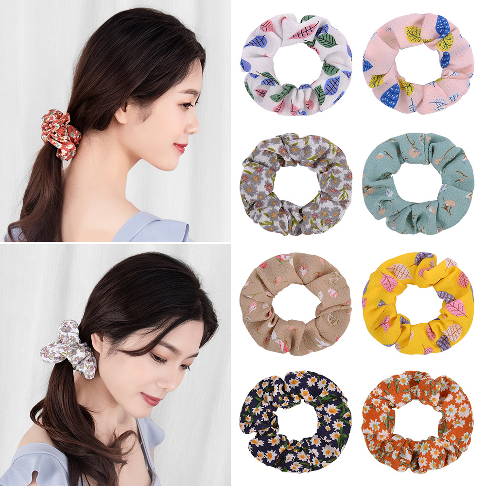 Korean Floral Elastic Hair Scrunchies Set display picture 1