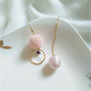 Advanced long puffer ball, asymmetrical earrings, jewelry, Japanese and Korean, new collection, high-quality style