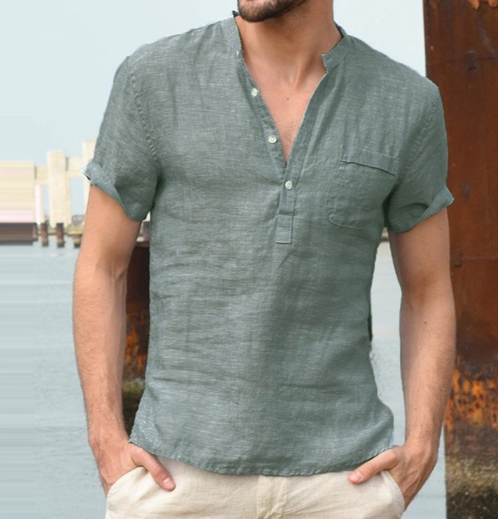 Men's Solid Color Simple Style V Neck Short Sleeve Loose Men's Tops display picture 2