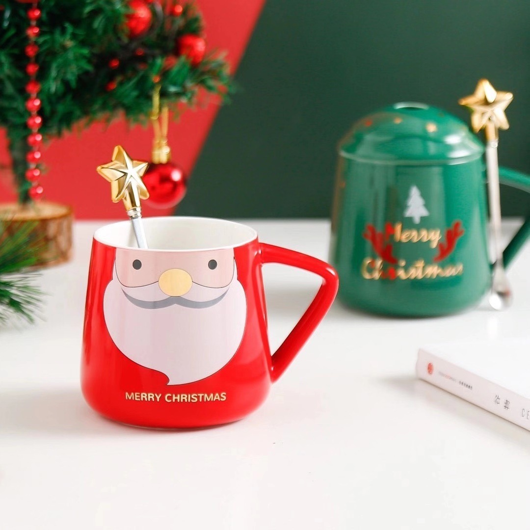 Personalidad creativa ins Navidad taza con tapa cuchara de dibujos animados regalo viejo agua cerámica café