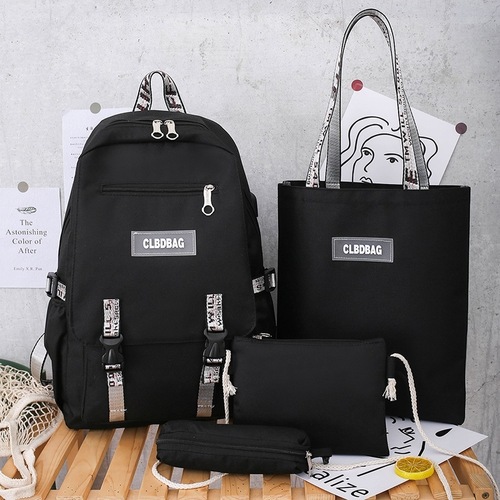 2024 New College Style Letter Oxford Cloth Four-Piece Set Double Shoulder Bag Korean Version Leisure Women Middle/College Student School Bag