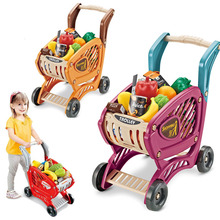 外貿過家家兒童聲光仿真超市收銀台蔬菜水果購物車套裝手推車玩具