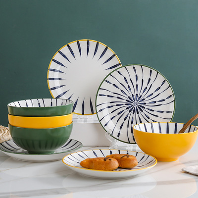 日式创意陶瓷家用盘碗套装吃饭碗碟子盘子个性组合餐盘网红ins风|ms