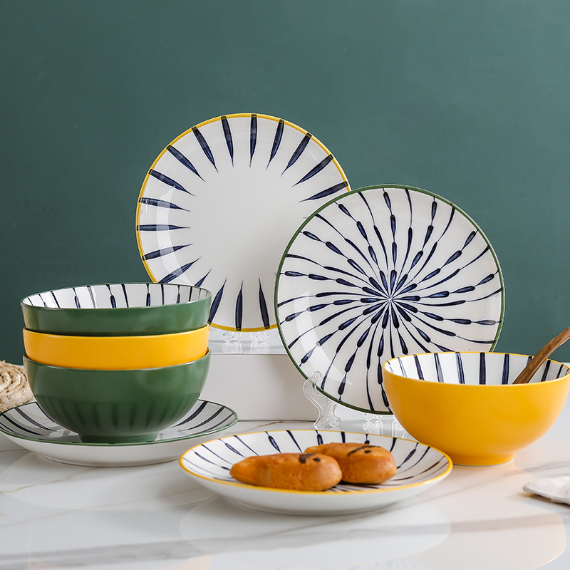 日式创意陶瓷家用盘碗套装吃饭碗碟子盘子个性组合餐盘网红ins风|ms