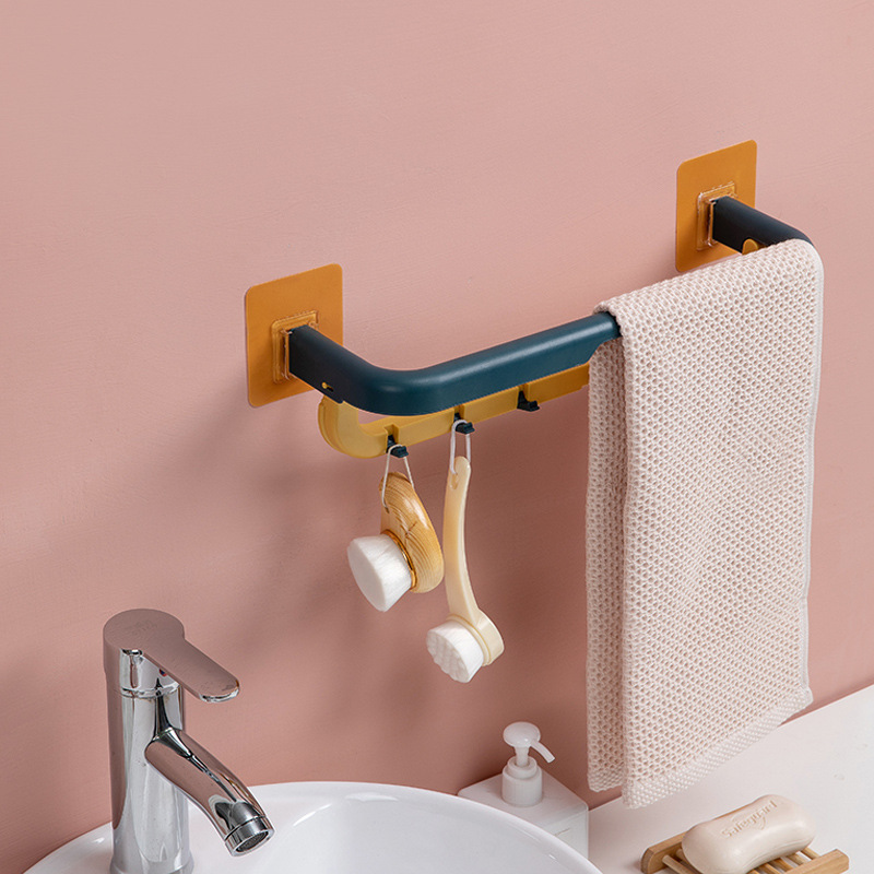 Free punch TOILET double-deck towel bar Shower Room sucker pylons Towel rack Northern Europe originality fold Towel rack