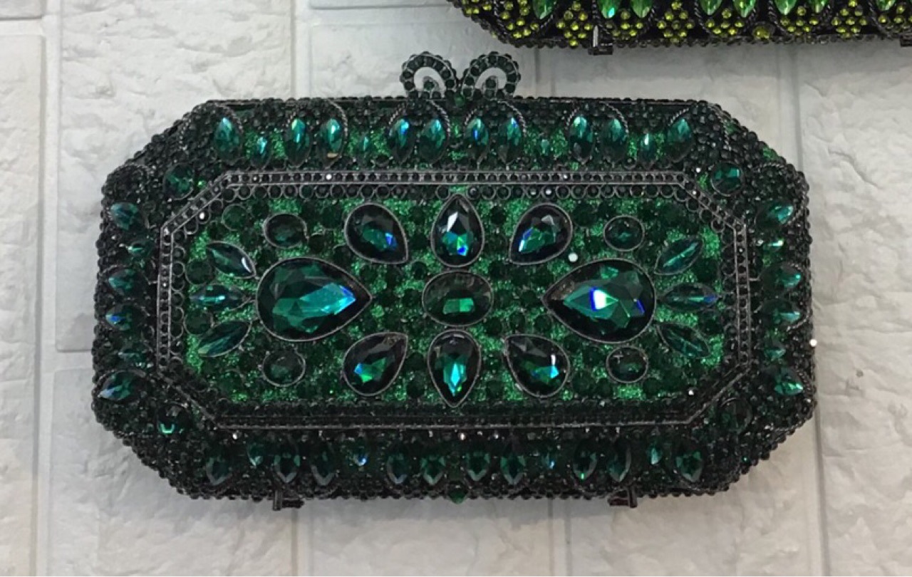 Túi clutch dạ tiệc hình vuông đính đá rhinestone phong cách Âu Mỹ — Màu Xanh Cỏ chi tiết 24