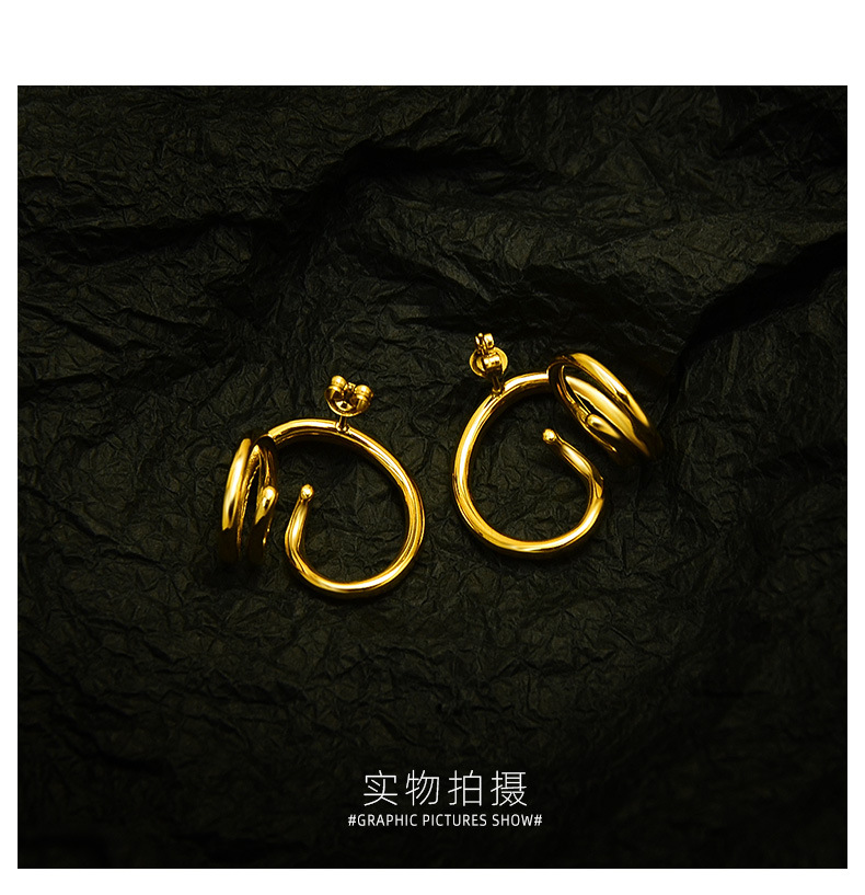 Special-shaped Cochlear Inspiration Steel Material Plated 18k Real Gold Earrings Wholesale display picture 12