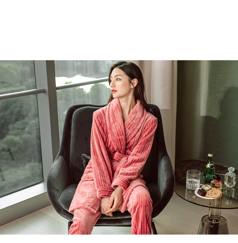 Pigiama da donna GraceChic GraceChic, set di vestaglia e pantaloni in pile corallo autunnale, abbigliamento da casa in flanella a righe per uomo, set invernale_voghion.com