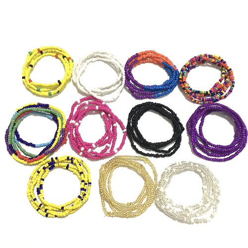 Multi-layer Hand-painted Colorful Rice Beads Beach Chain with European and American Style, Summer Trend Body Chain, European and American Style