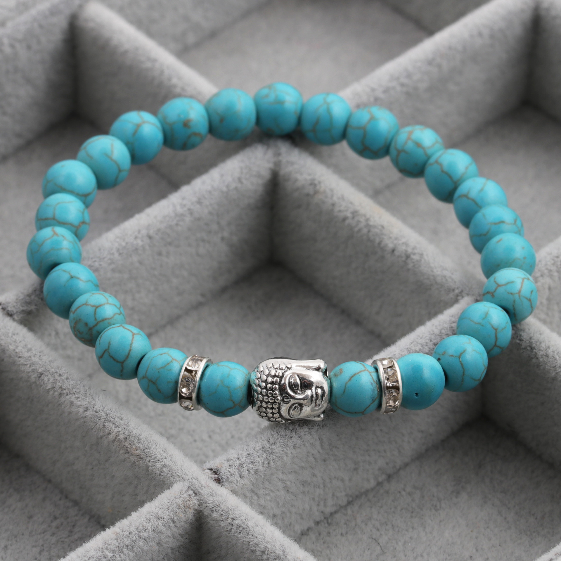 Hot-Selling fashion new 8mm Pine Lime Agate Buddha Head Bracelet for women