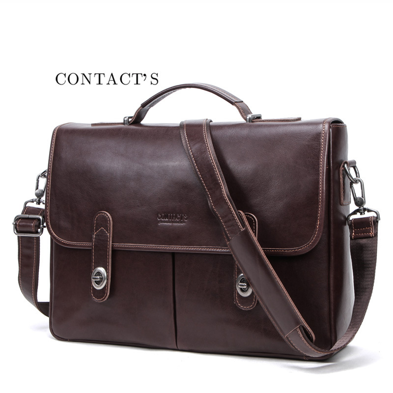 Black Angel can be installed 15.4 inch computer leather men's business briefcase Europe and the United States trend men's bag cross-border generation