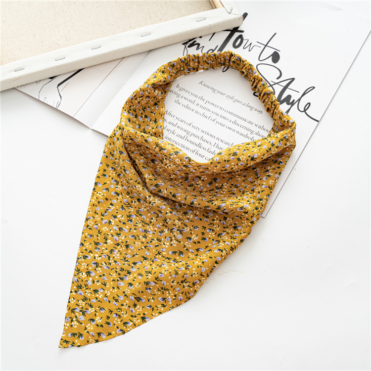 Cross-border Spring Women's All-match Baotou Triangle Scarf Stretch Hair Band European and American Floral Headband Three-state Hair Band