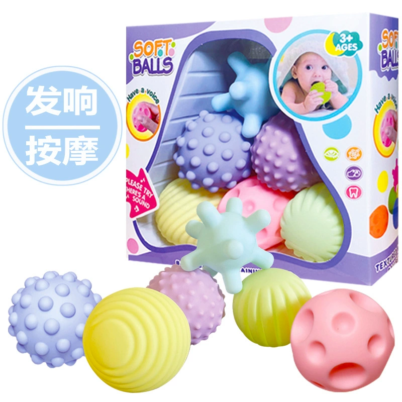 Sensory Soft Rubber Baby Massage Balls, Teether & Grasping Toy, Assorted Textures (single or 6‑pc)
