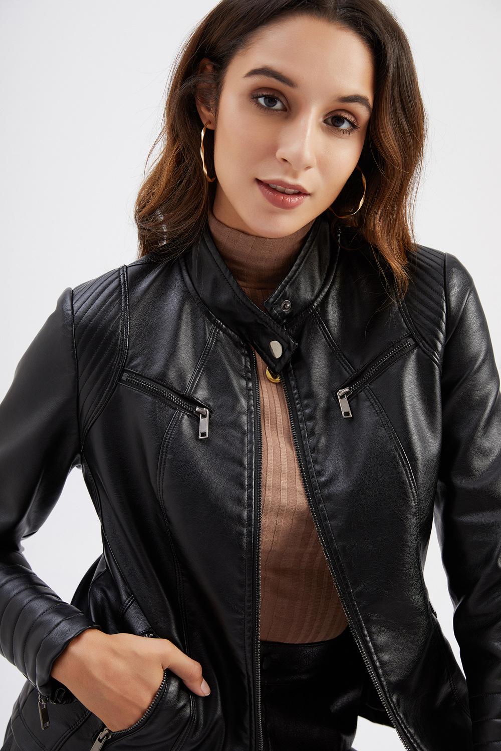 wholesale women s clothing Nihaostyles spring and autumn thin locomotive leather jacket NSNXH67398