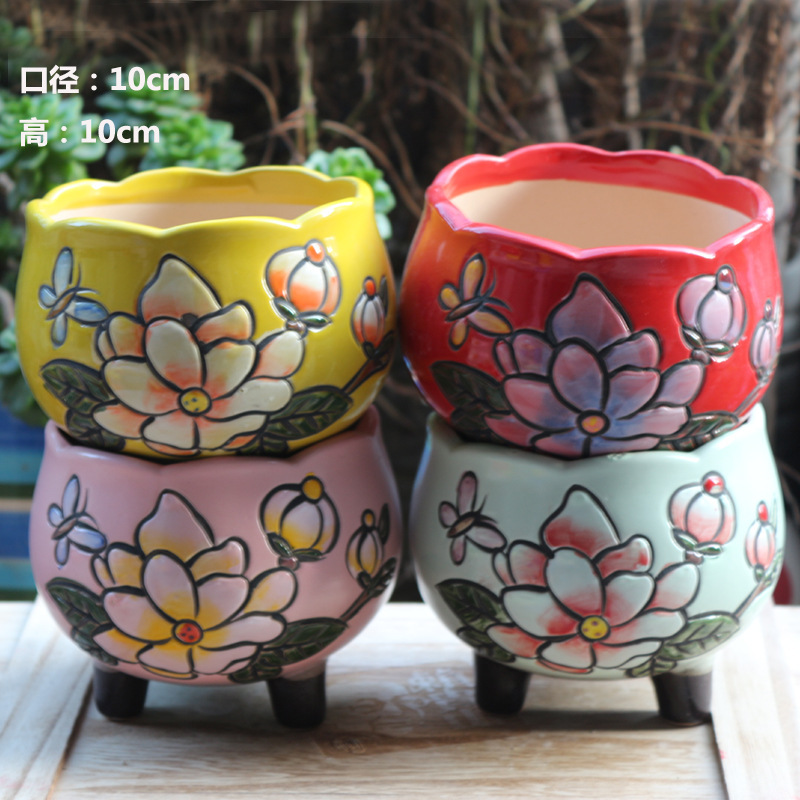 Yanxi Fleshy Flower Pot Exquisite Hand-painted Ceramic Plant Fleshy Pot Small and Medium Flower Pot Stoneware Breathable Water Absorbent Fine Control Pot