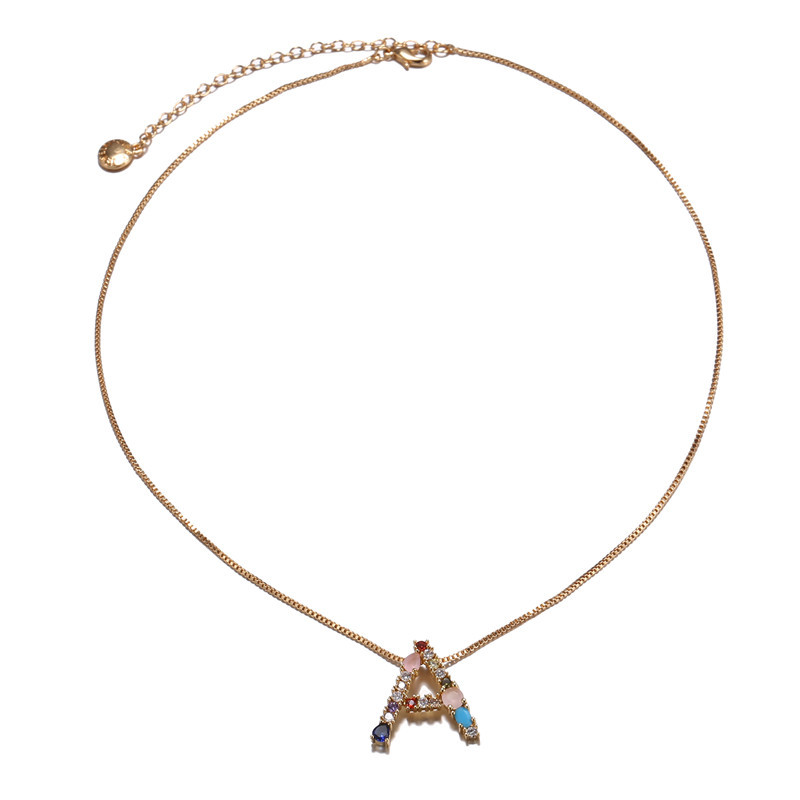 Collier Creative Collier Pour Femmes Européen Et Américain Clavicule Chaîne Micro-incrusté Couleur Zircon 26 Lettres Collier Pour Les Femmes display picture 27